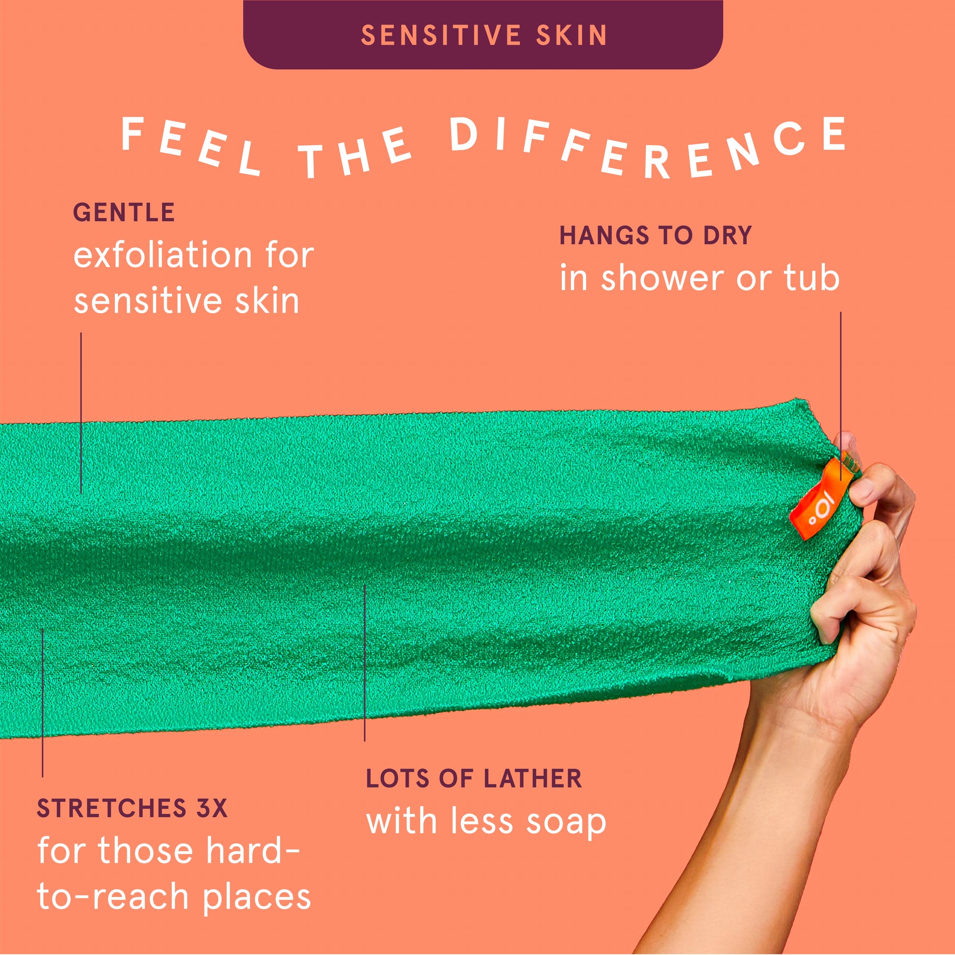Bath and Body Sensitive Skin Exfoliating Stretch Cloth, Assorted Colors, 3 Count, Assembled in USA