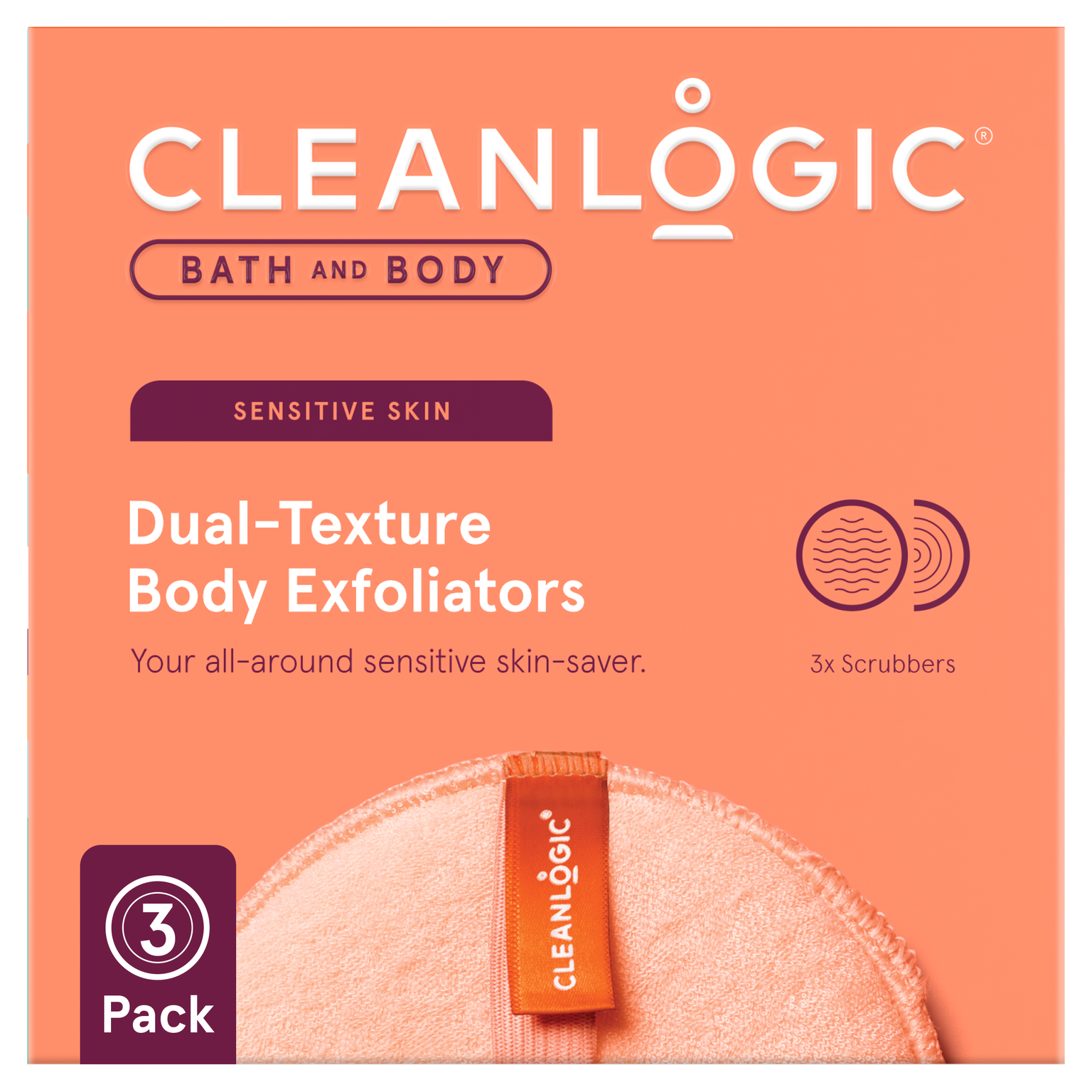 Bath and Body Sensitive Skin Dual-Texture Body Exfoliators, Assorted Colors, 3 Count