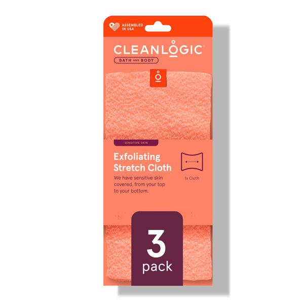 Bath and Body Sensitive Skin Exfoliating Stretch Cloth, Assorted Colors, 3 Count, Assembled in USA