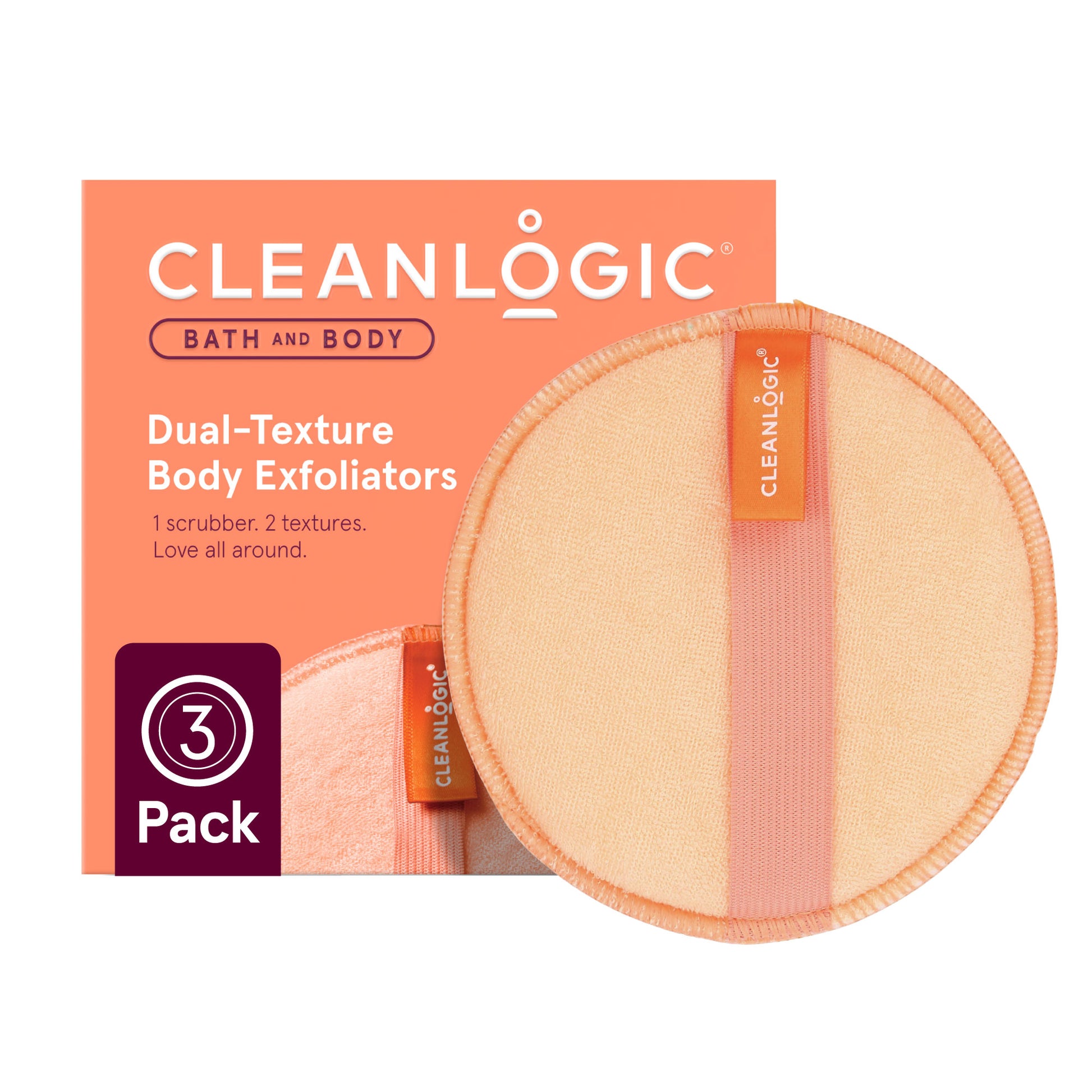 Bath and Body Dual-Texture Body Exfoliator, Assorted Colors, 3 Count