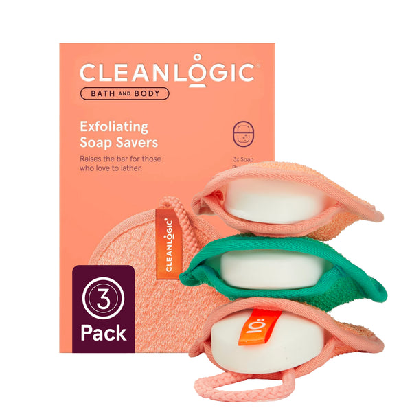 Exfoliating Soap Saver from Cleanlogic Body Care — an exfoliating soap-saver pouch that holds a bar and lathers as it scrubs.