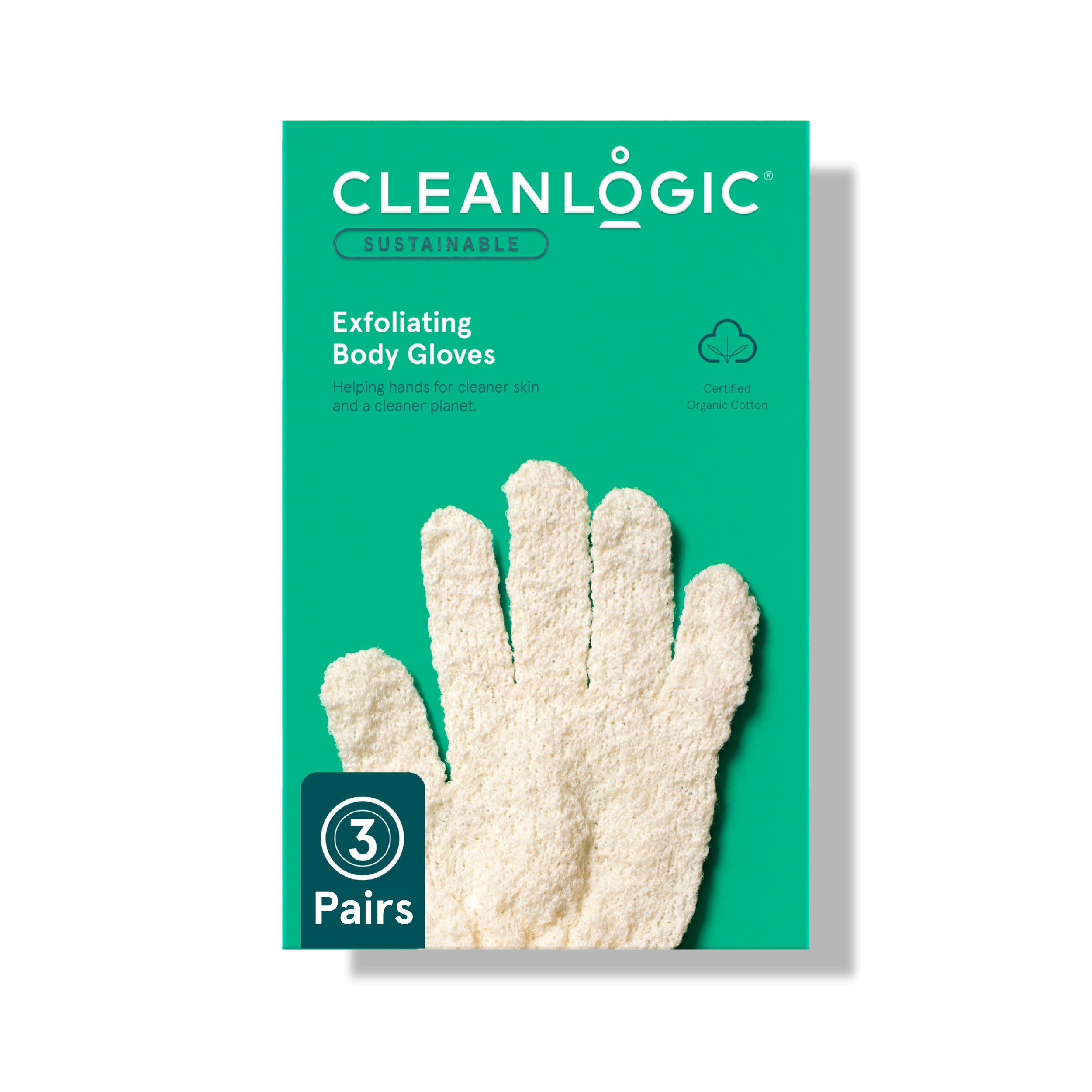 Sustainable Exfoliating Body Gloves, 3 Pair – 6 Count – Cleanlogic