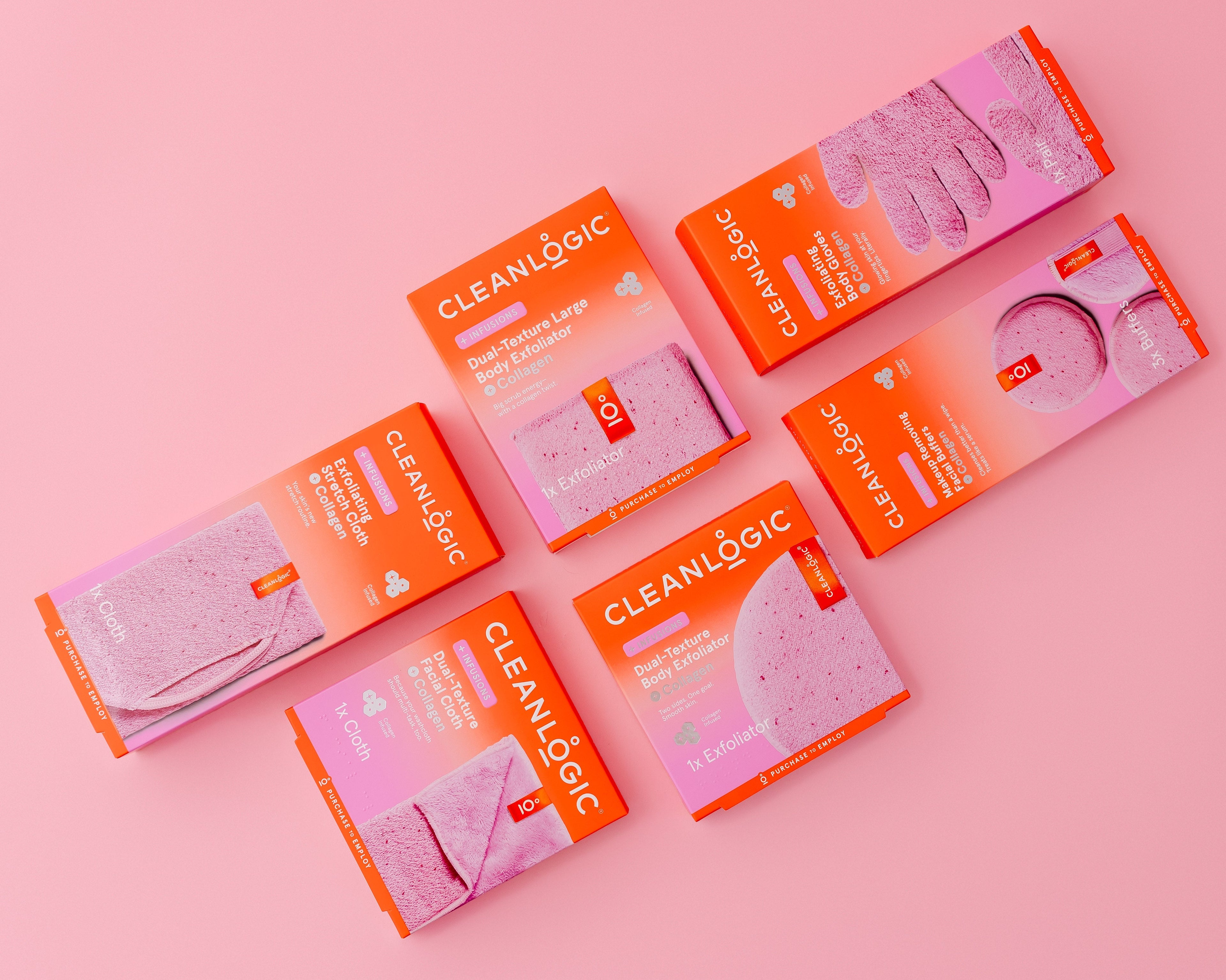 Cleanlogic product packaging on a pink background