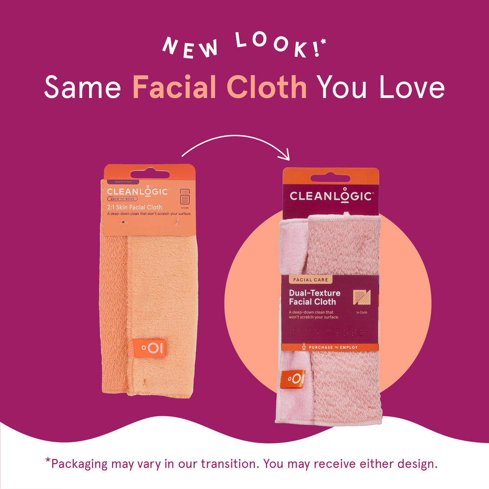 Sensitive Skin Dual-Texture Face Cloth from Cleanlogic Body Care — an exfoliating stretch cloth for a deep, easy back-and-body scrub.