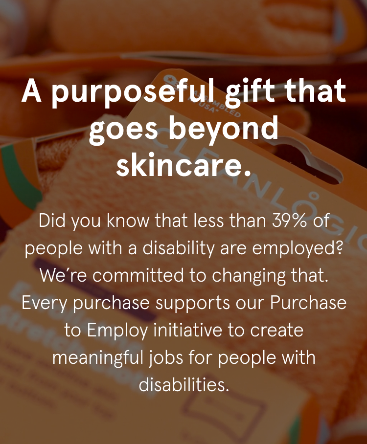 Product packaging with text about supporting employment for people with disabilities