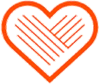Heart-shaped icon with a line through it in orange on a white background