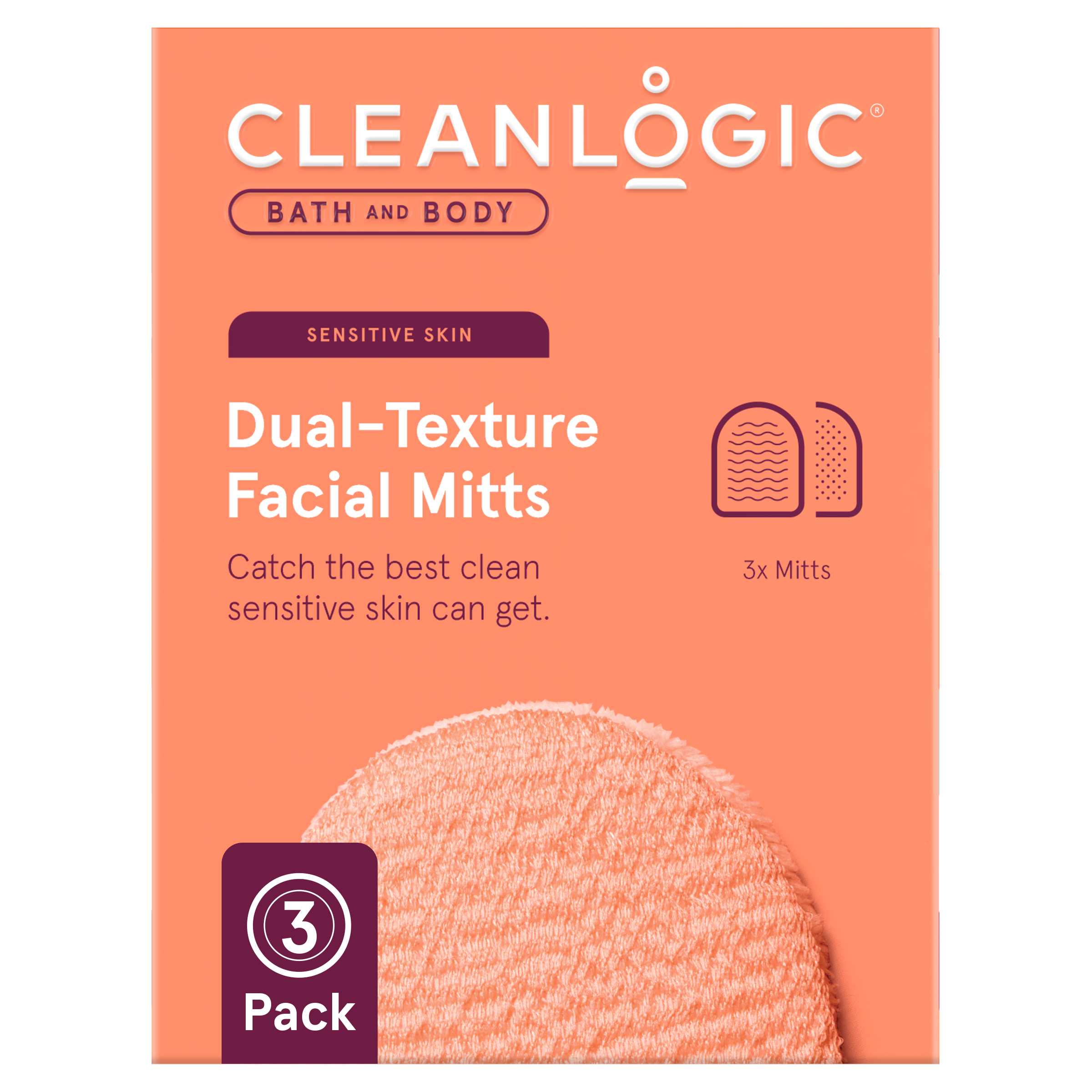 Bath and Body Sensitive Skin Dual-Texture Facial Mitts, Assorted Colors, 3 Count